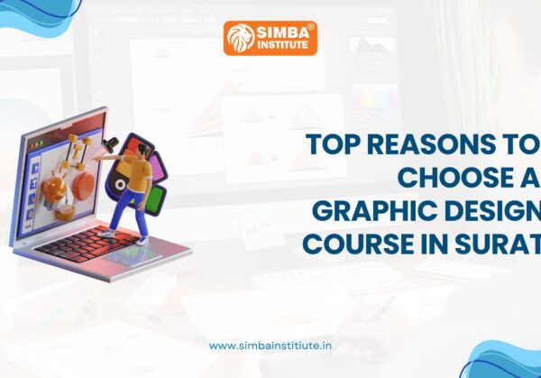 Top Reasons to Choose a Graphic Design Course in Surat A professional graphic design workstation at Simba Institute in Surat, showing a student working on a high-end branding project. This visual guide highlights why choosing a graphic design course in Surat is a strategic move for a creative career in 2026.