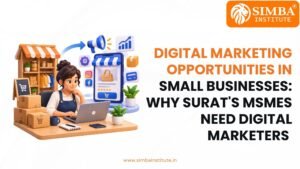 A digital marketing strategist from Simba Institute presenting online growth strategies to local small business owners in Surat.